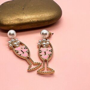 Champagne Hearts Earrings - PINK